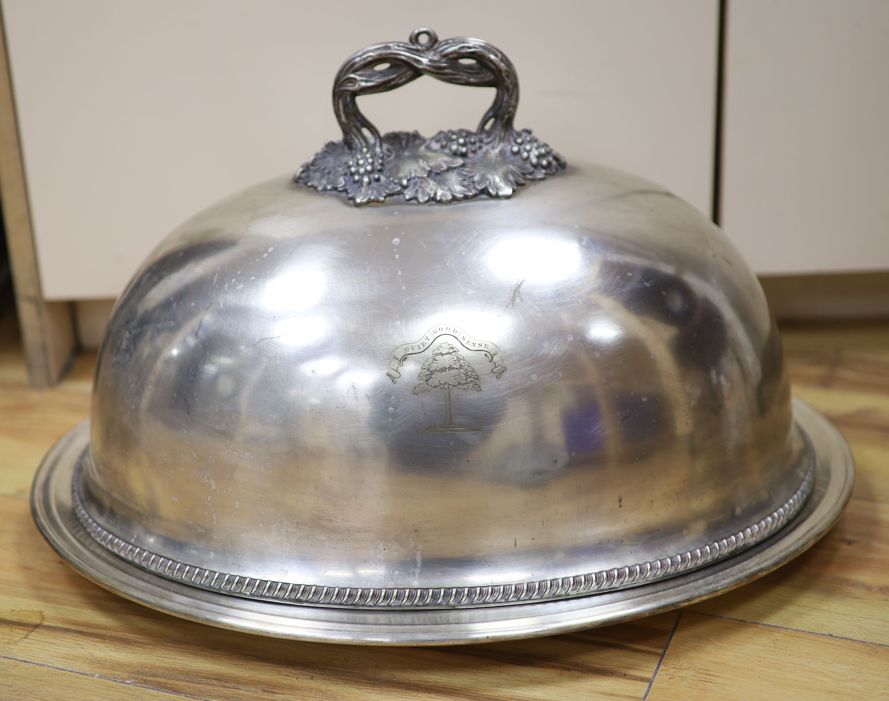 A silver plated meat dome, length 51cm